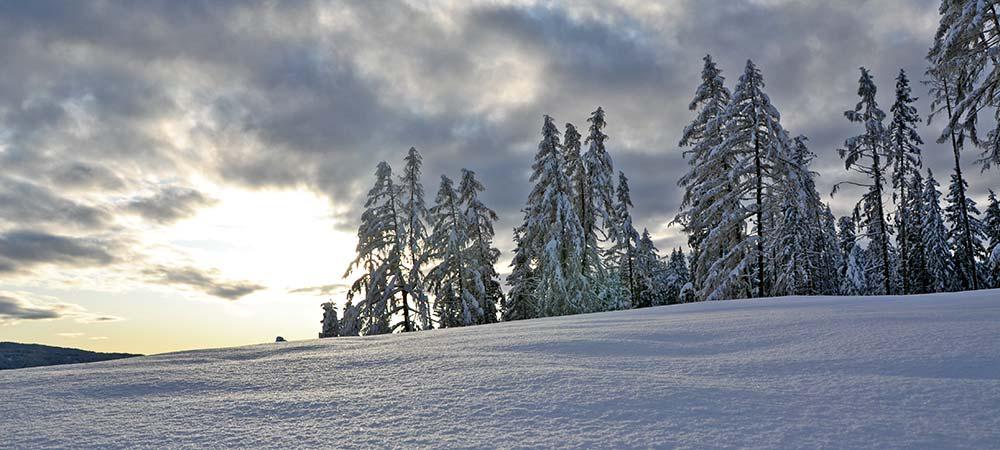 Snowy winter landscape on the mountain farm Samer